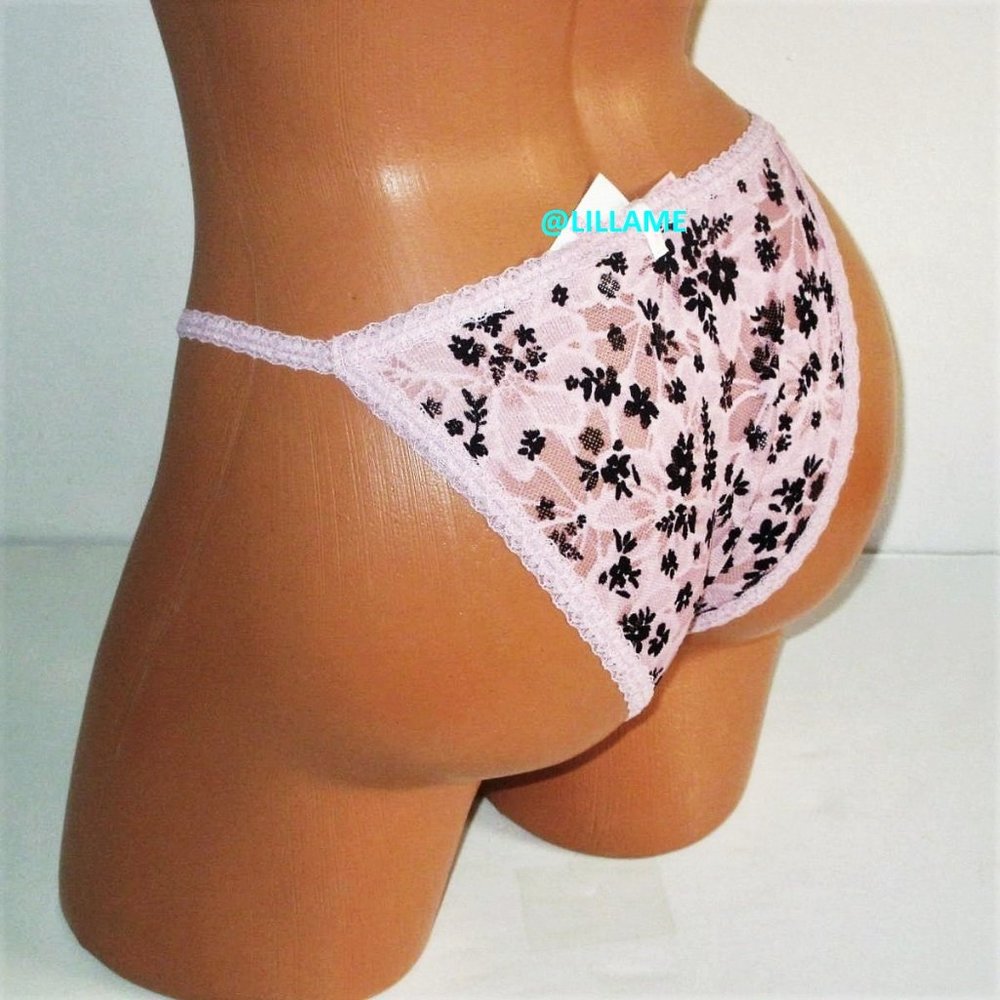 Victoria's Secret PINK Lace High Leg String Bikini Panty Size M L  Pink Floral